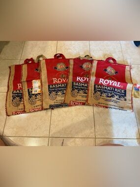 ROYAL Basmati Rice burlap Bags - Red & Natural set of 5